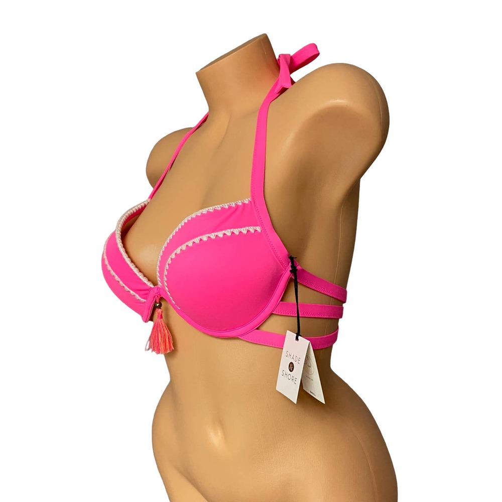 NWT! Shade & Shore Neon Pink Push-Up Bikini Top 36B - Picture 2 of 3
